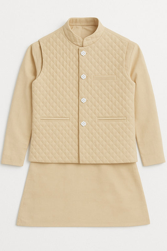 Yellow Kurta with Nehru Jacket Set (sibling set)