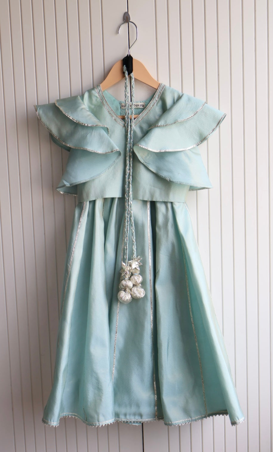 Mint Gota Detail lehnga with frill sleeves crop top