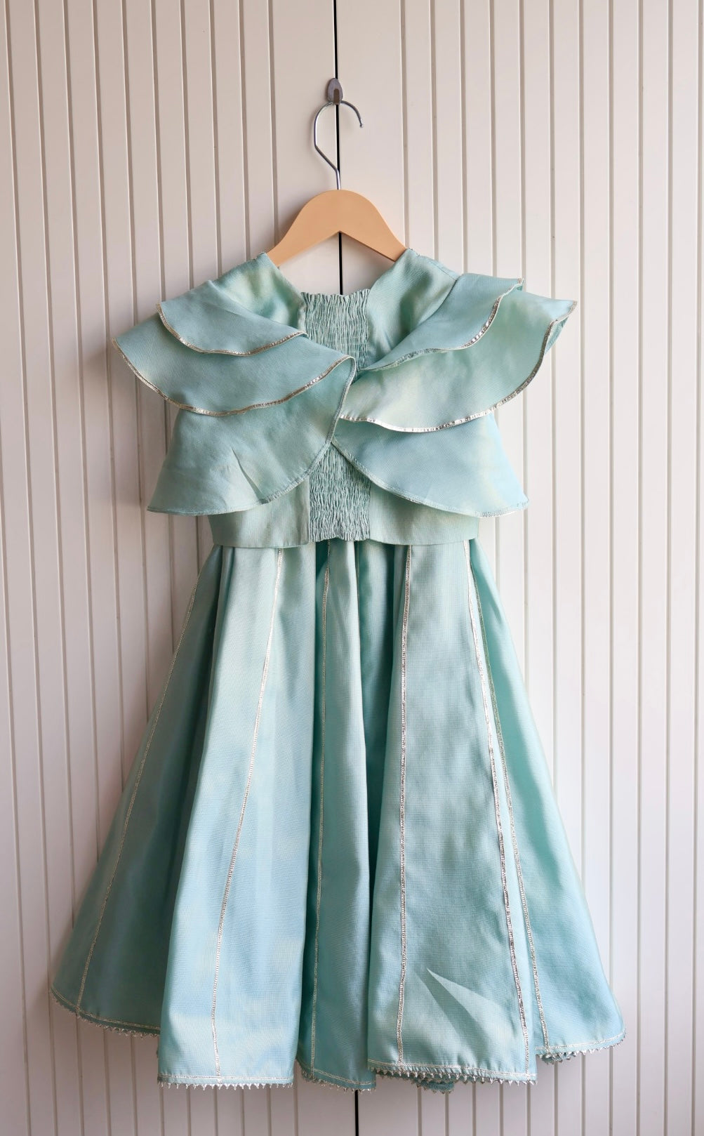Mint Gota Detail lehnga with frill sleeves crop top