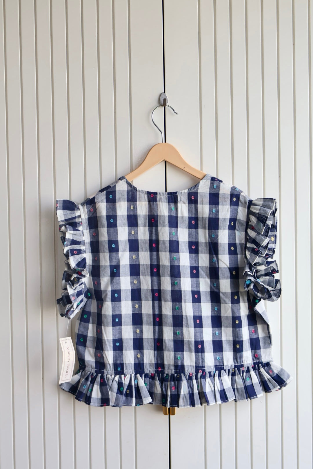 Navy Gingham Ruffle crop top
