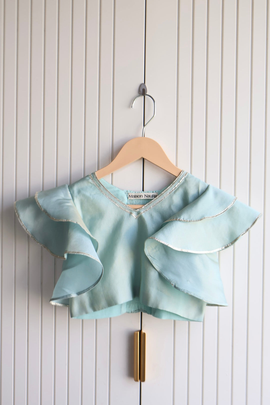 Mint Gota Detail lehnga with frill sleeves crop top