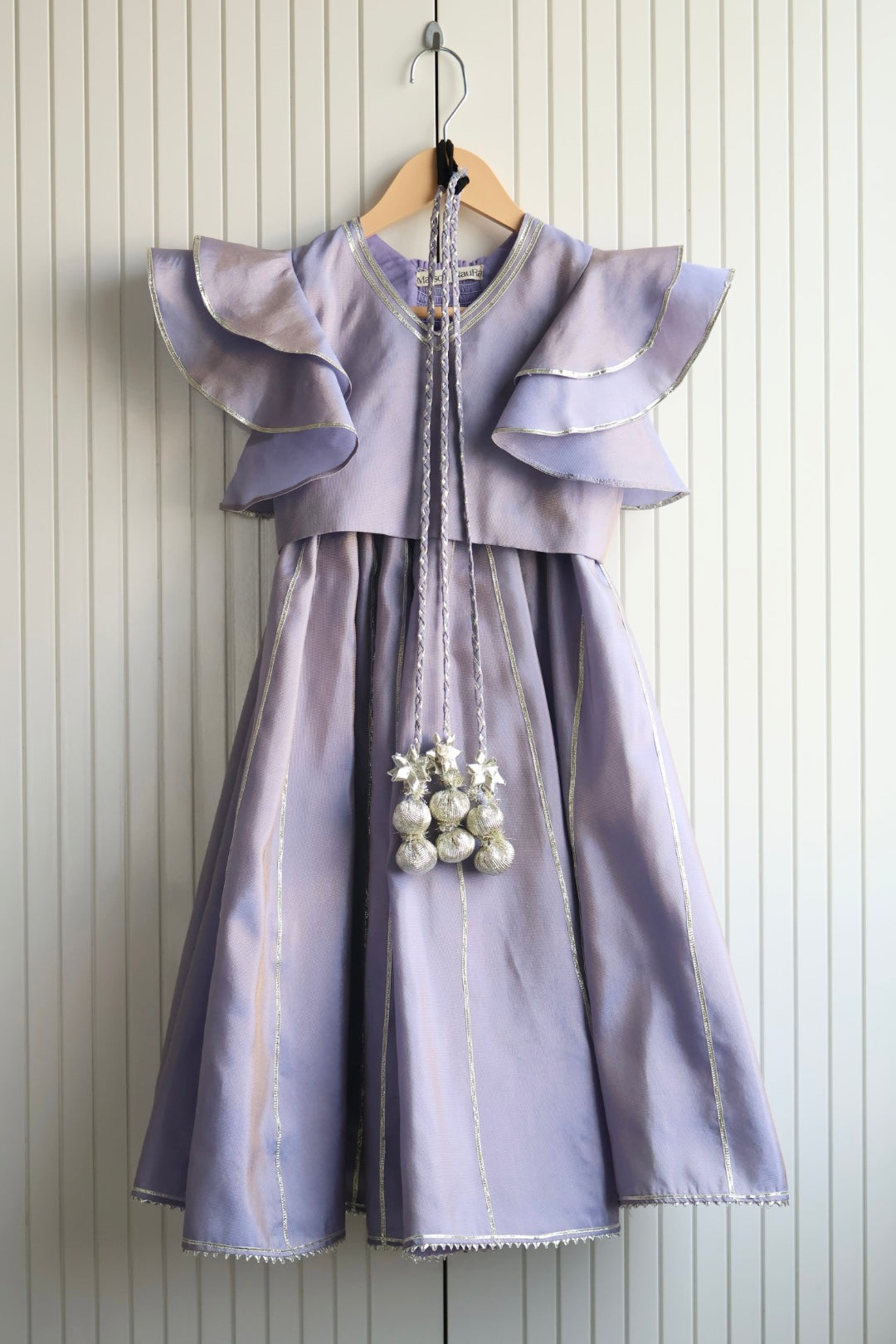 Lavender Frill sleeves crop top with lehnga