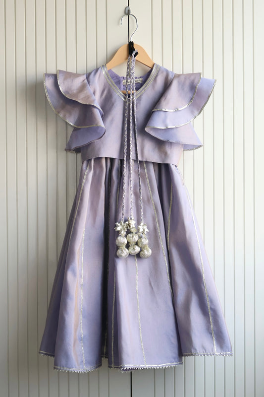 Lavender Frill sleeves crop top with lehnga