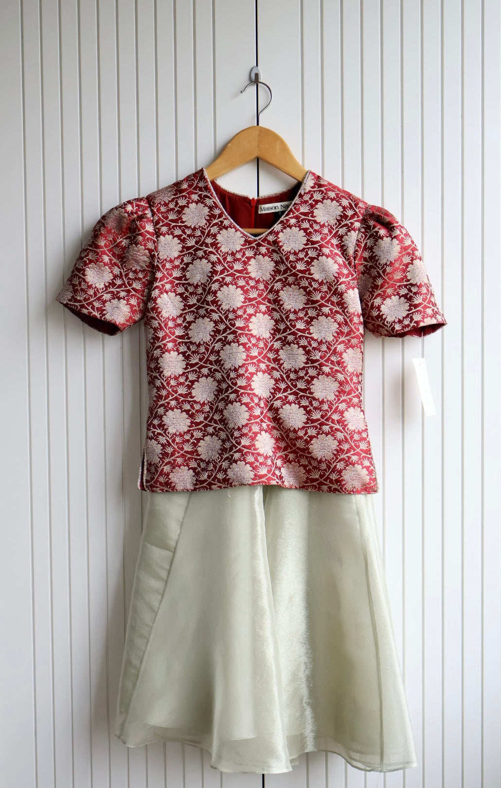 Maroon brocade top with water gold lehnga