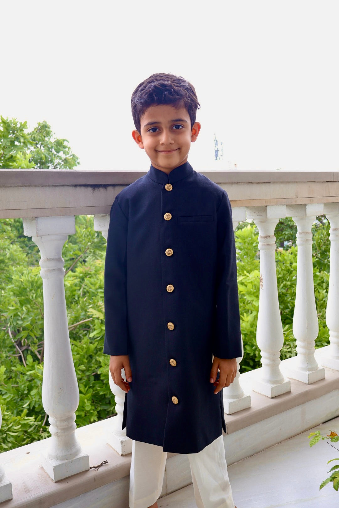 Classic Black Gold vintage Button Achkan Set for Boys