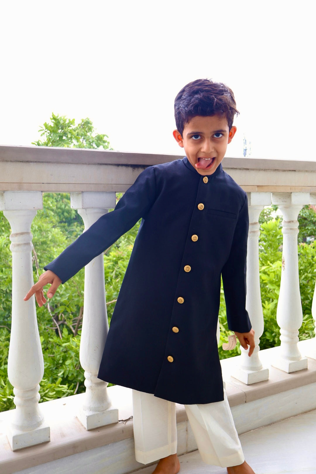 Classic Black Gold vintage Button Achkan Set for Boys