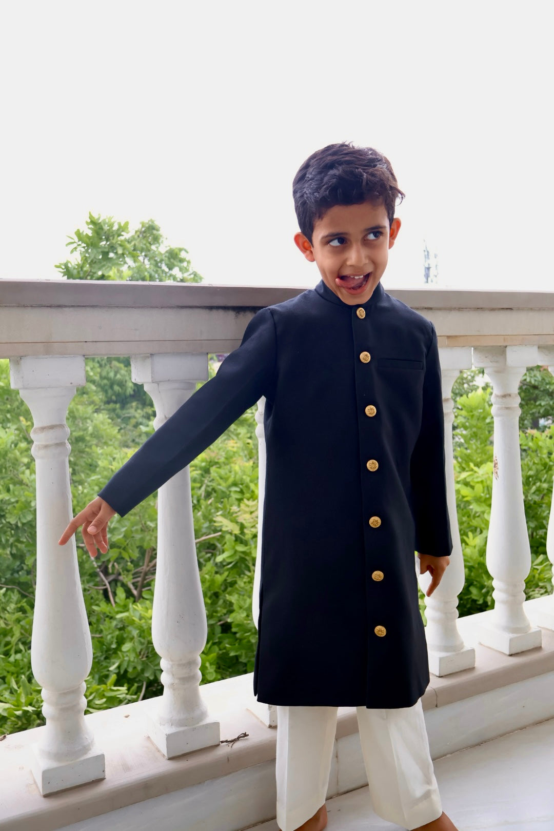 Classic Black Gold vintage Button Achkan Set for Boys