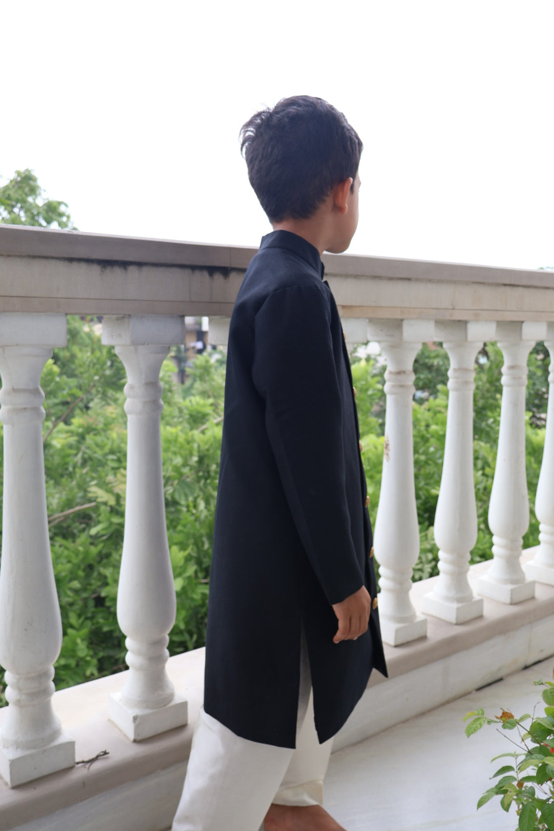 Classic Black Gold vintage Button Achkan Set for Boys