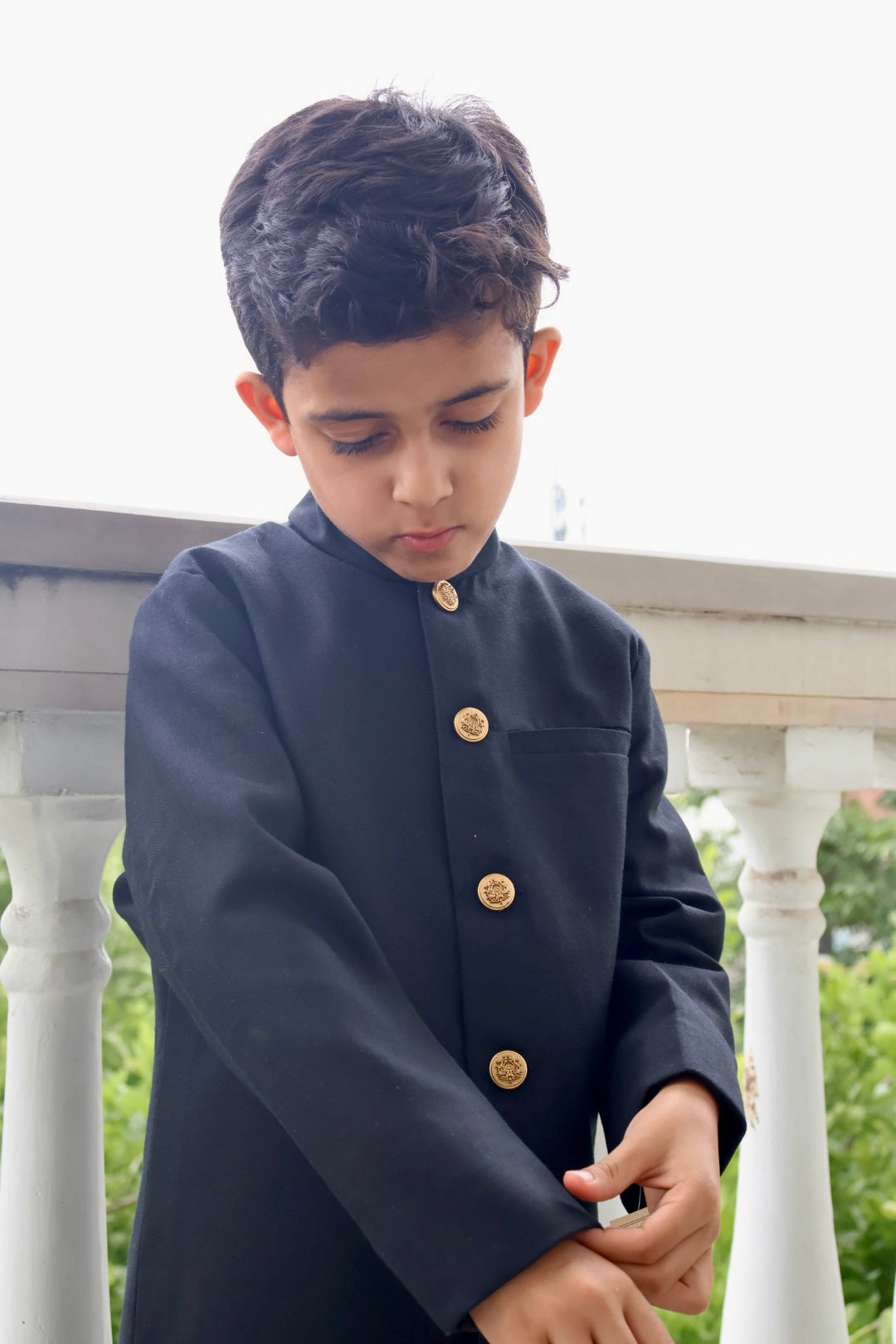 Classic Black Gold vintage Button Achkan Set for Boys