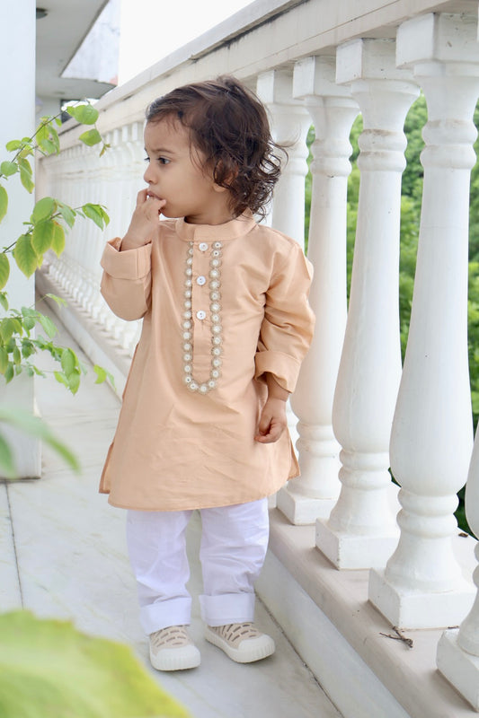 Rose gold Embroidered kurta pyjama set (sibling set)