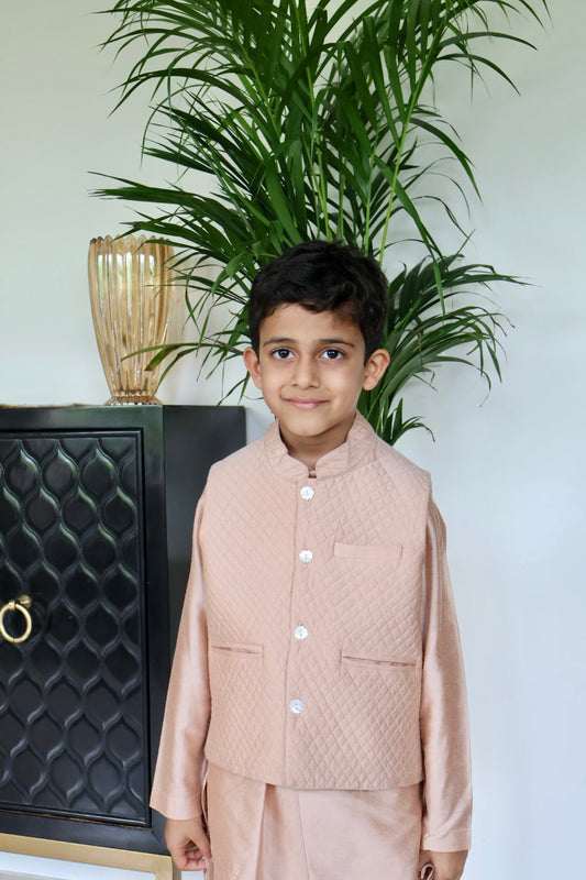 Rose Gold Kurta with Nehru Jacket Set (sibling set)