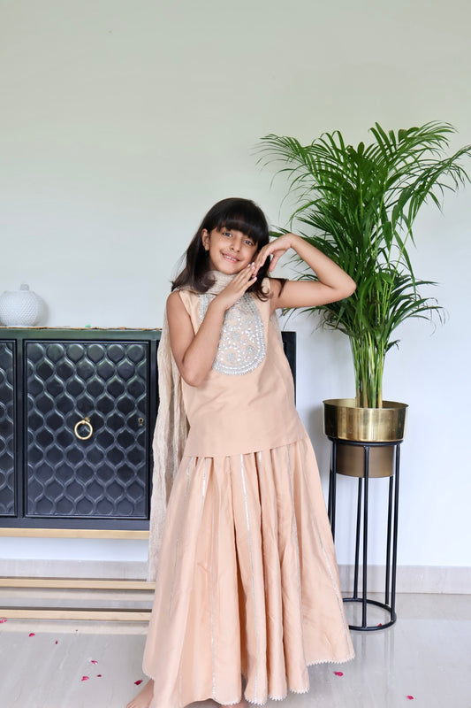 Golden Gotta Patti Lehnga set (sibling set)