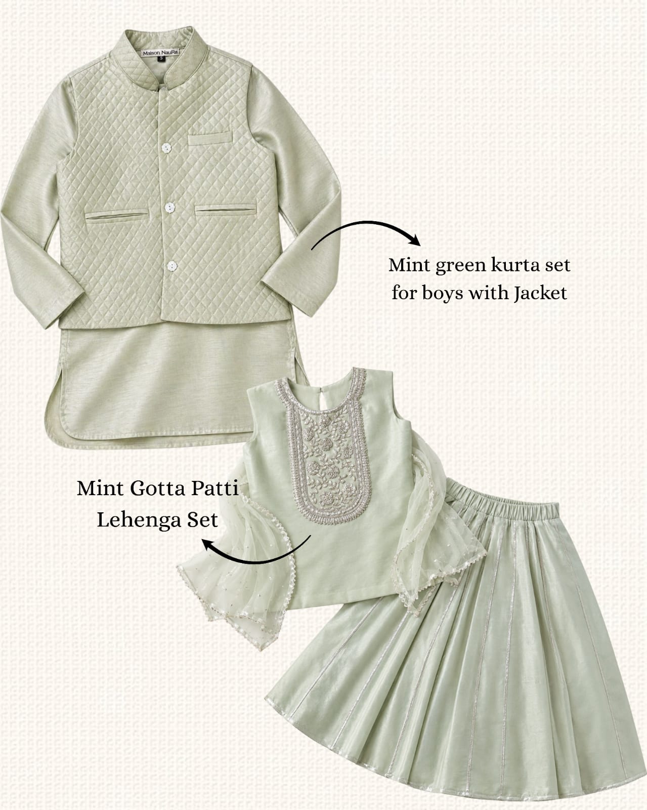 Mint Gotta Patti Lehenga Set (sibling set)
