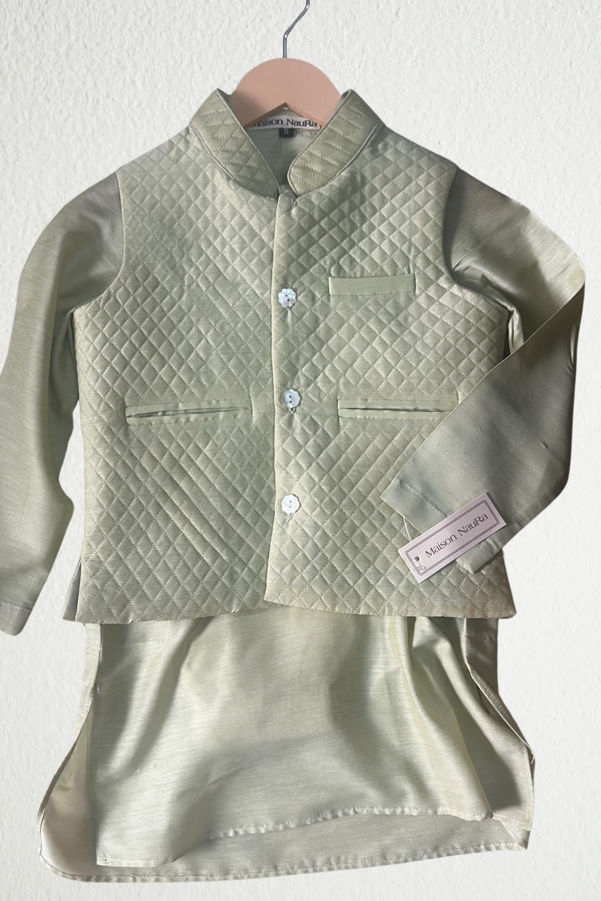 Mint green kurta set for boys with Jacket