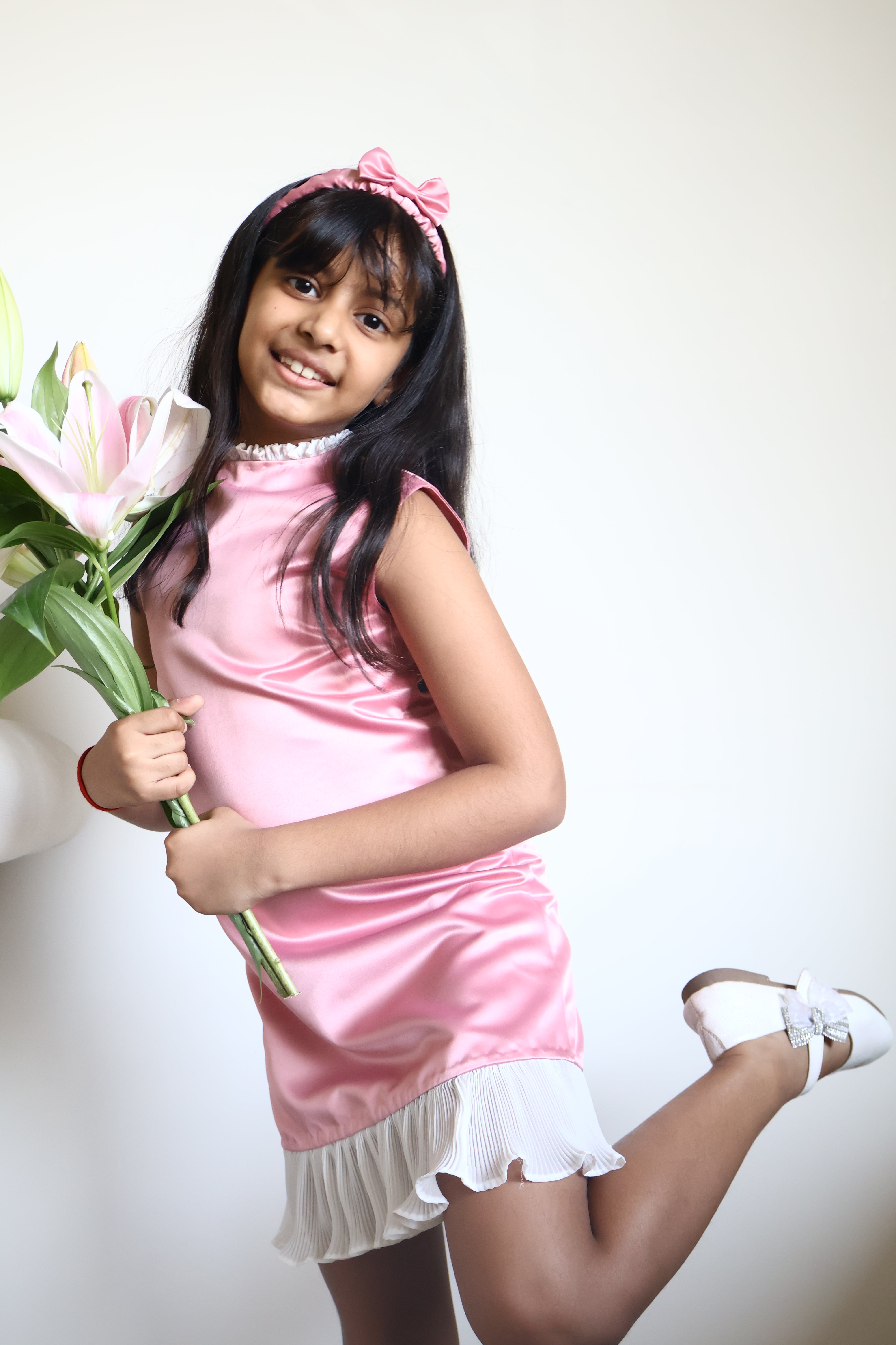 Pink Satin Frill Dress