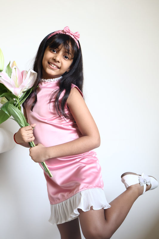 Pink Satin Frill Dress