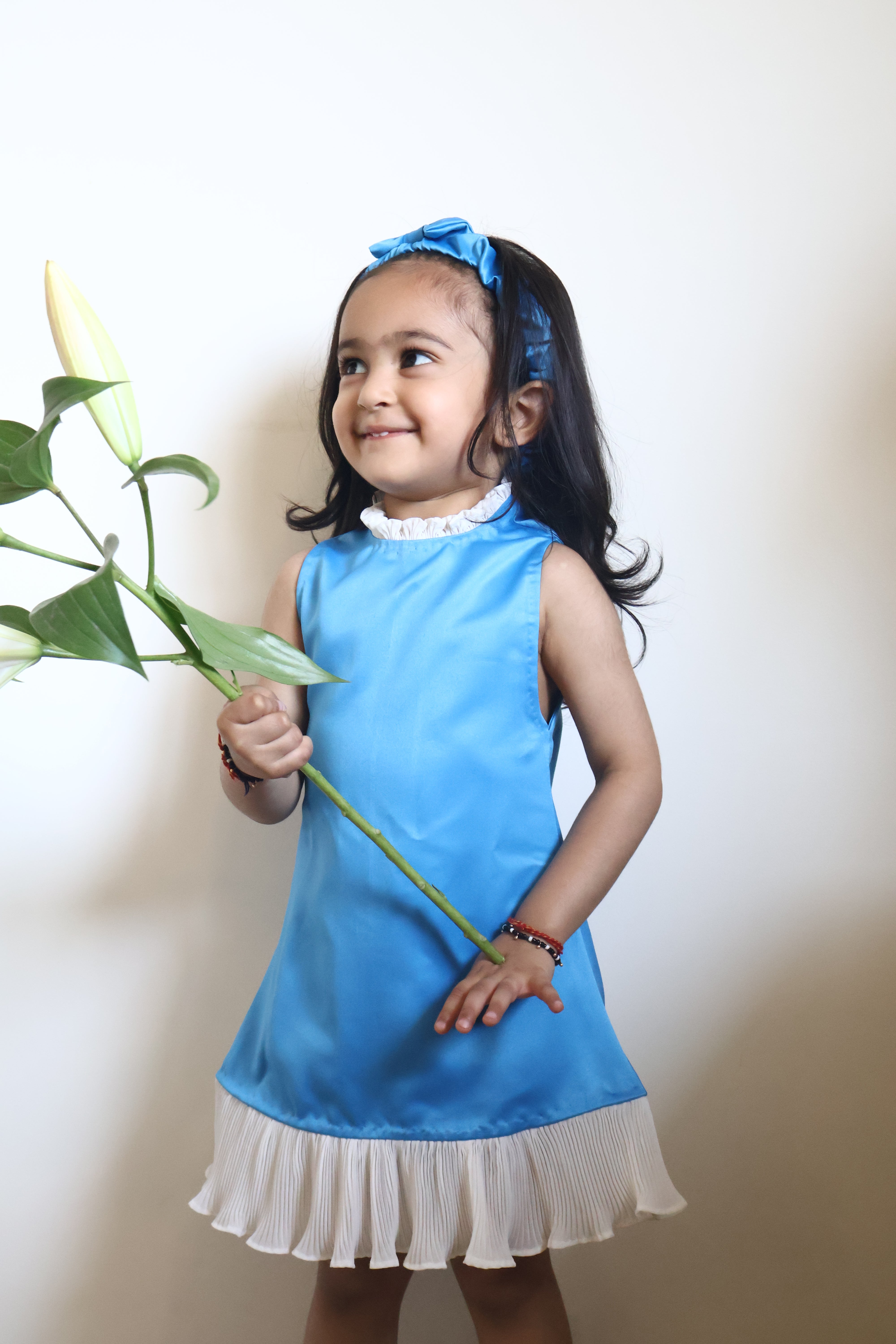 Blue Satin Frill Dress