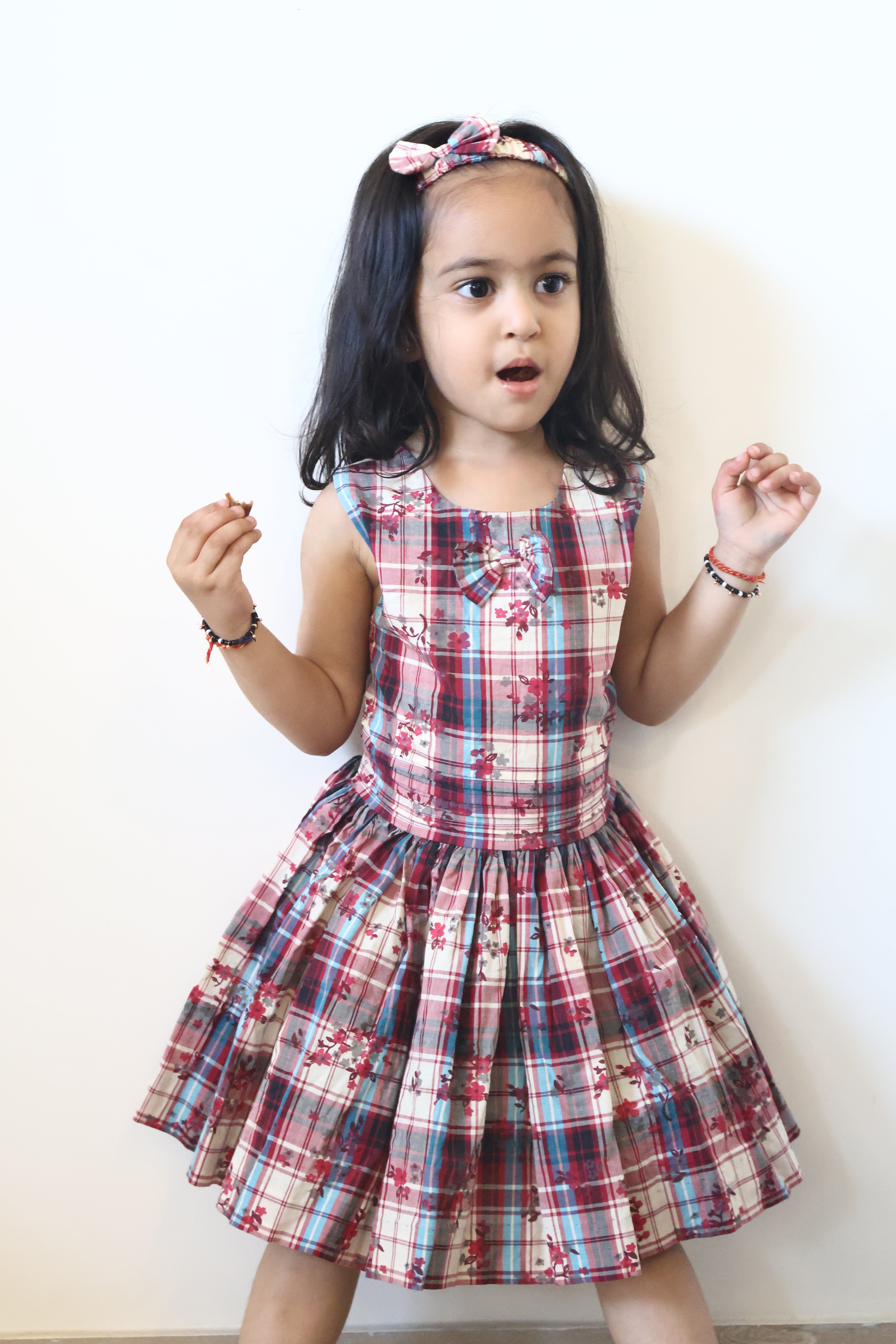 Plaid & Floral Flare Dress