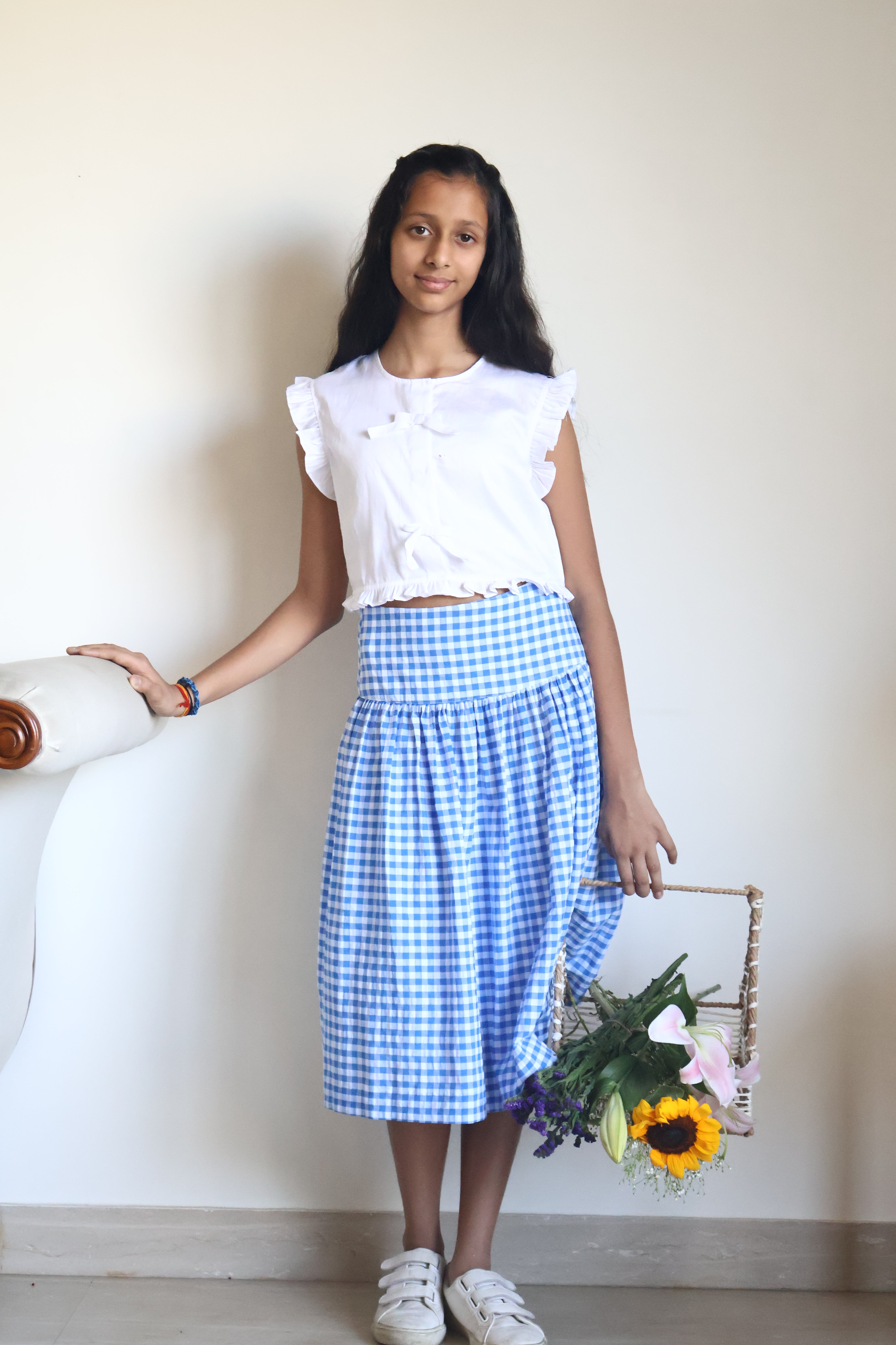 Blue Gingham Skirt & Top Set