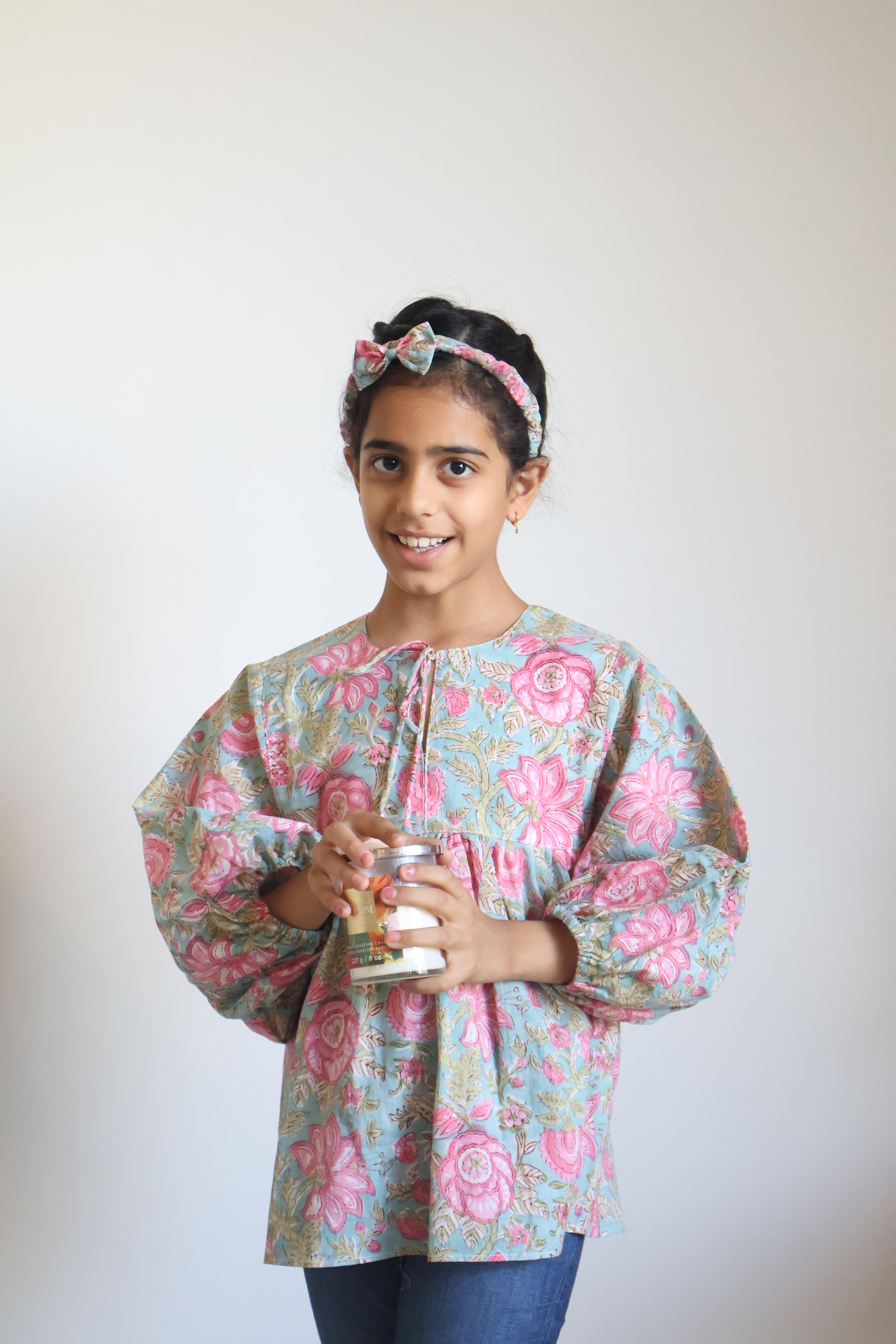 Blue Floral Top with Headband