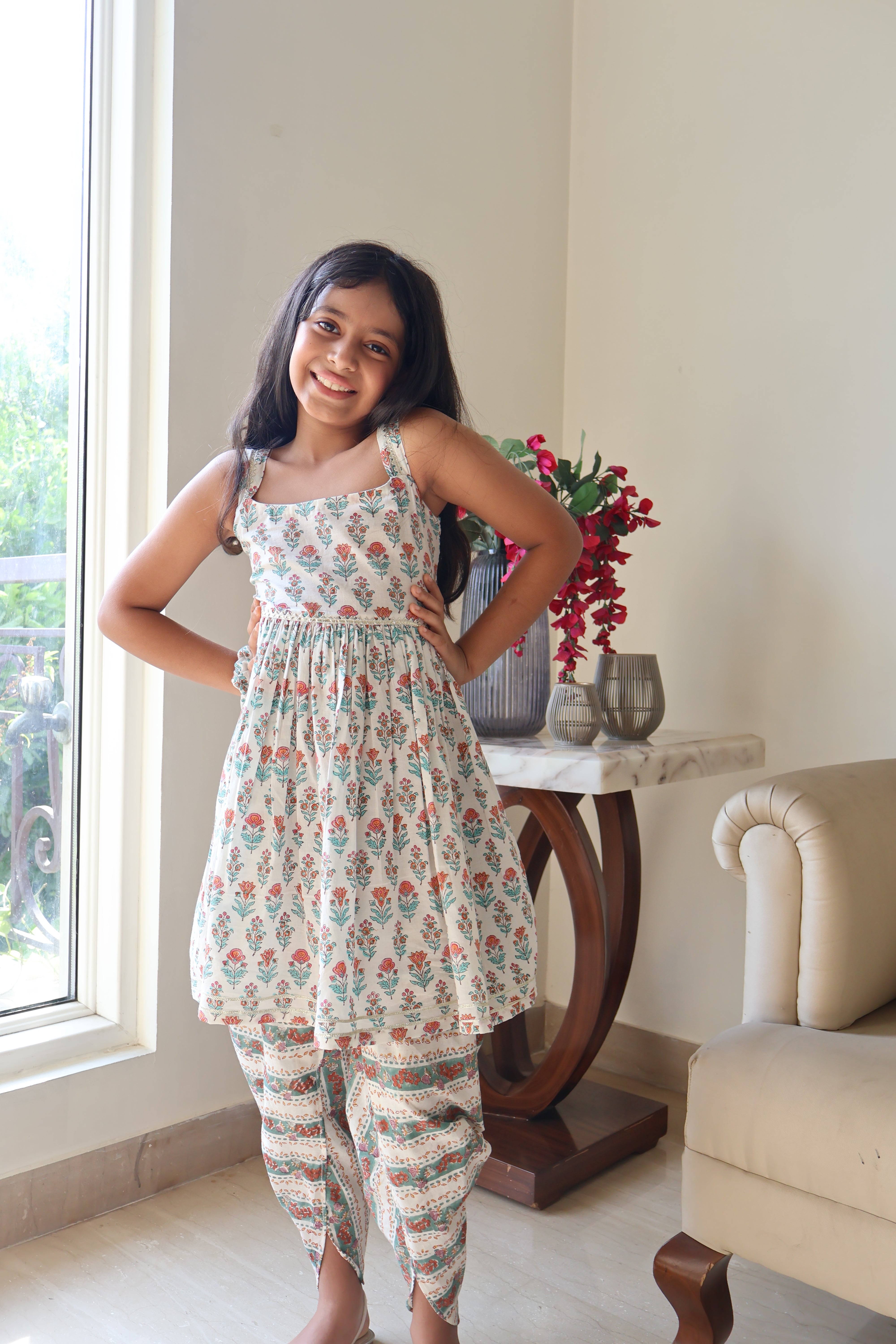 Block Print Sleeveless Kurta Set with dhoti pants