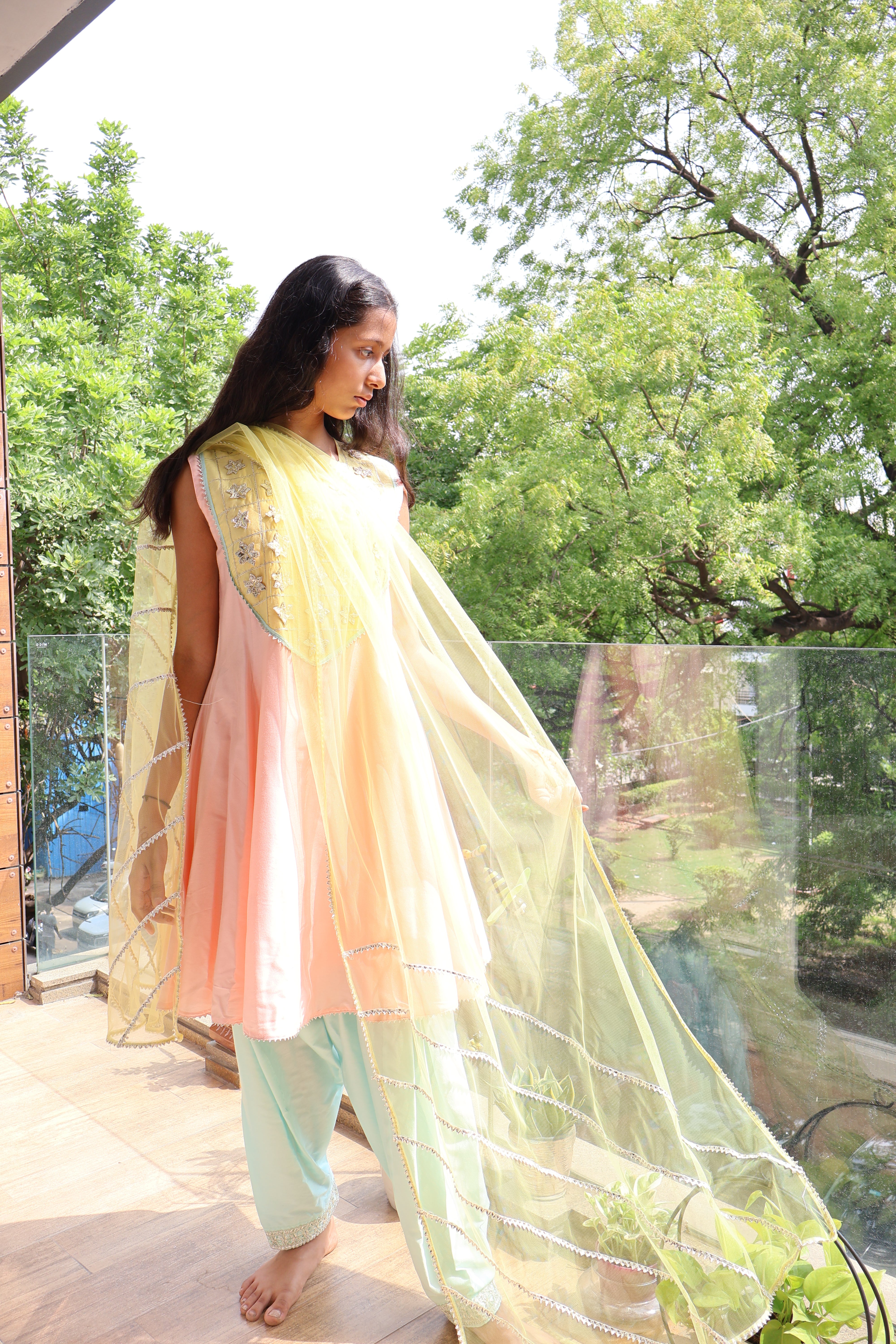 Pastel Ombre Kurta Set with Yellow Dupatta