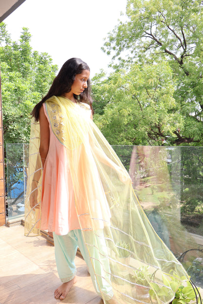 Pastel Ombre Kurta Set with Yellow Dupatta