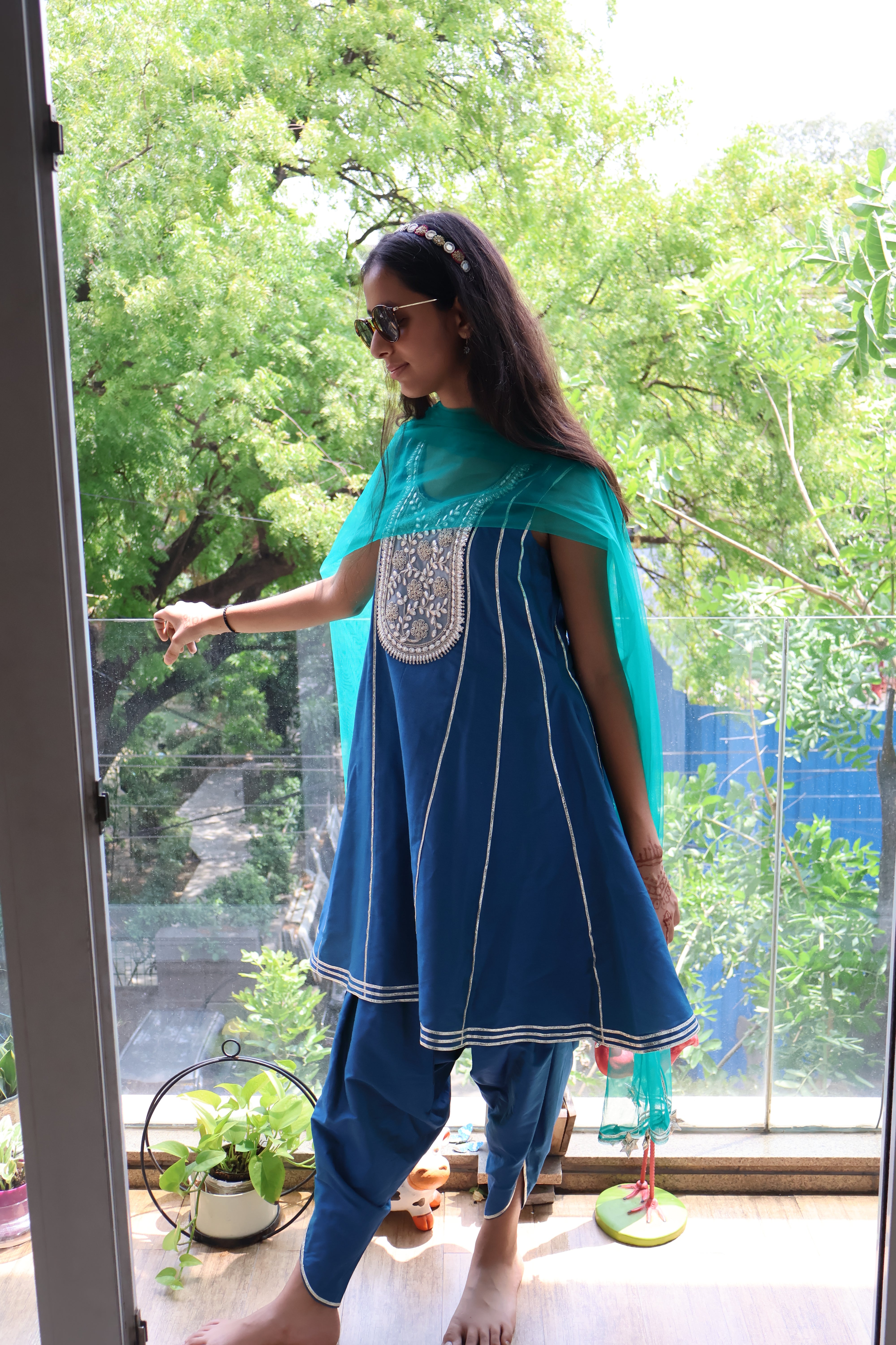Peacock Blue gota Work Kurta Set