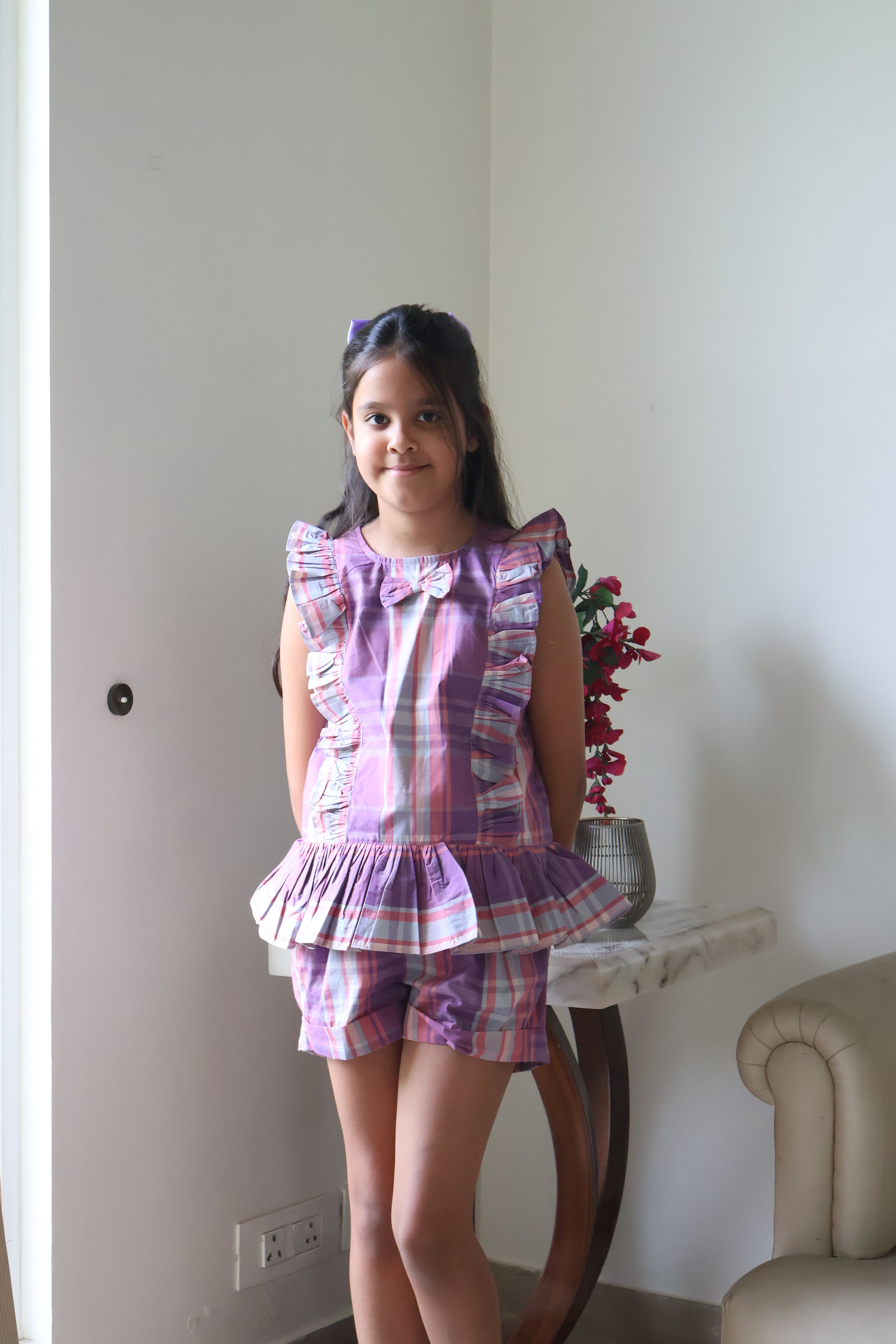 Lilac Checkered Girls Co-ord Set