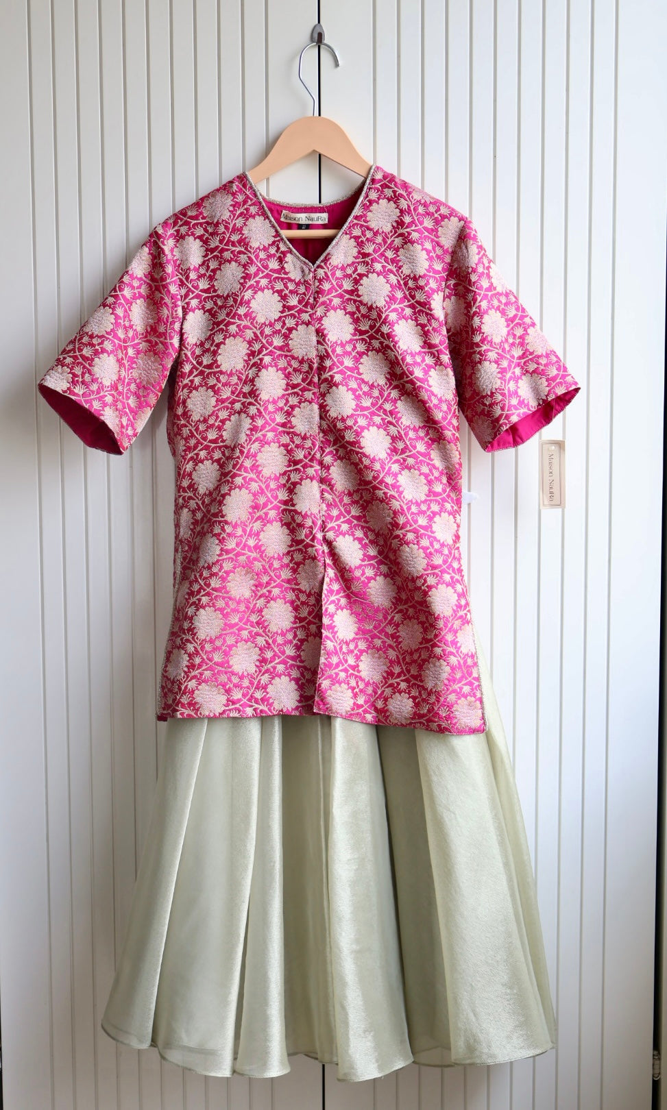 Hot Pink Brocade Short Kurti with gharara