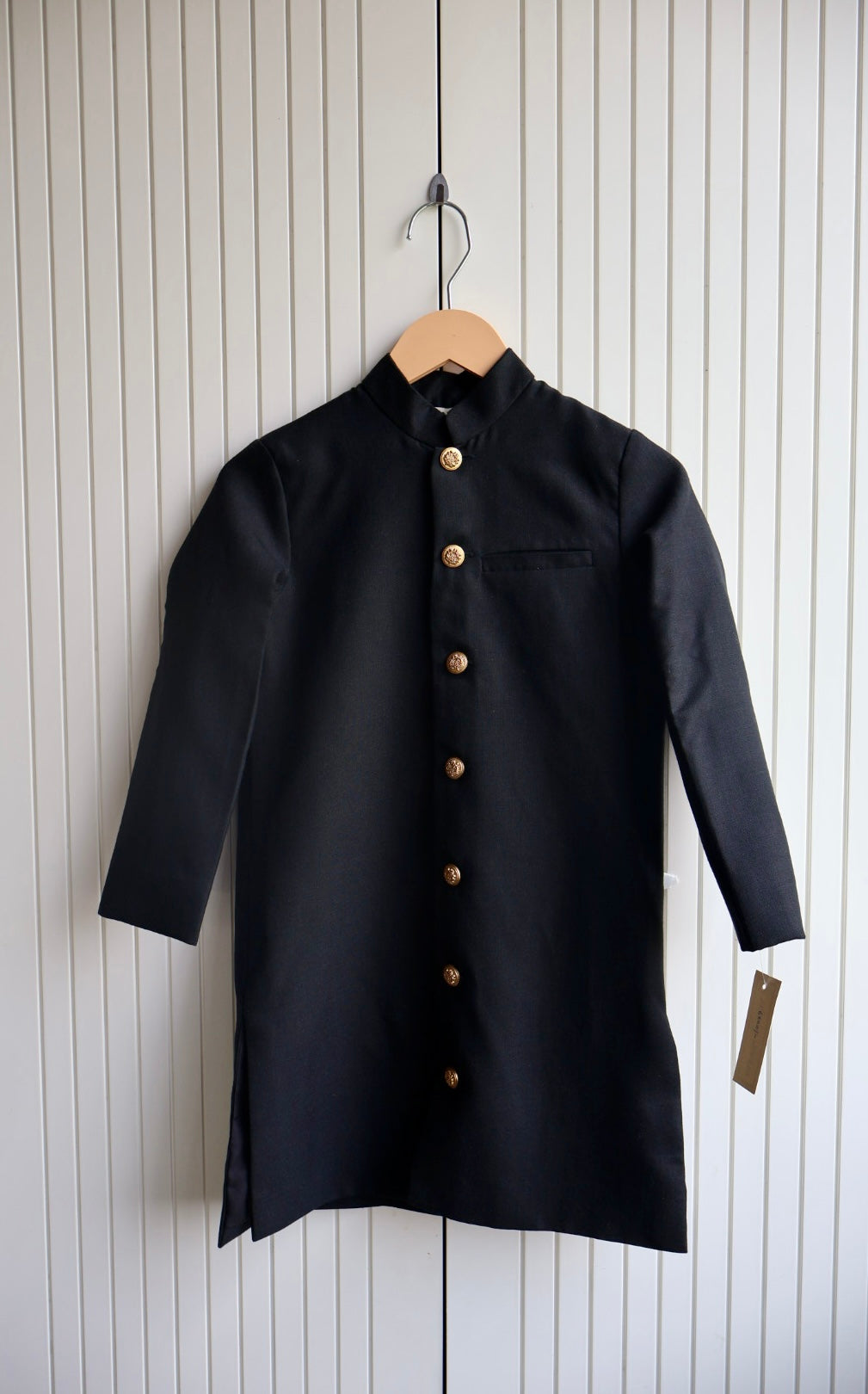 Classic Black Gold vintage Button Achkan Set for Boys