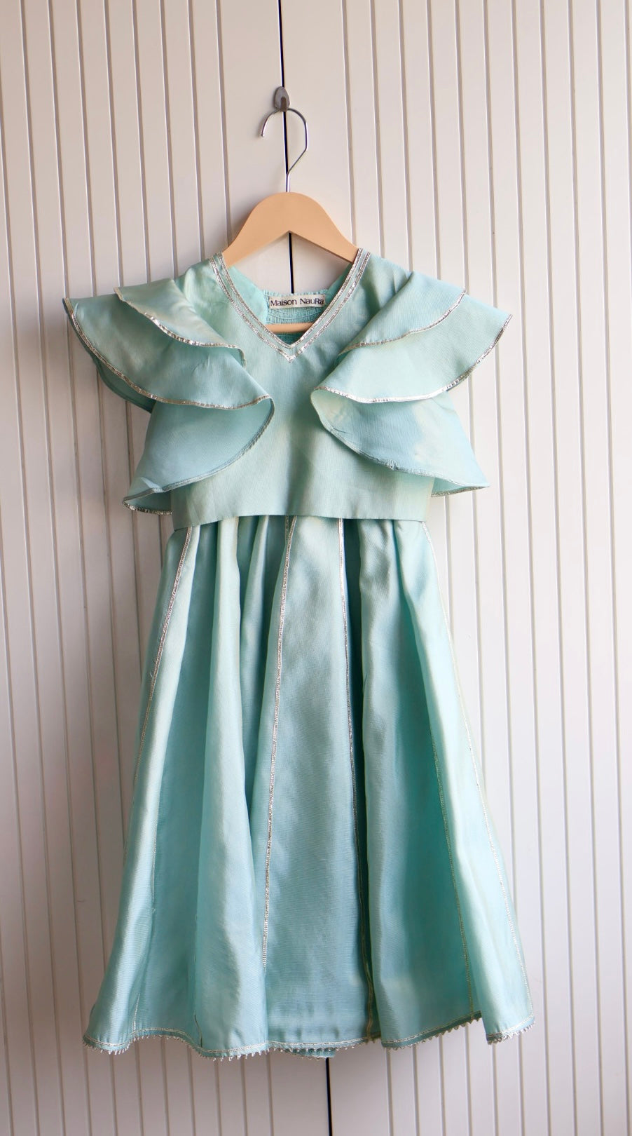 Mint Gota Detail lehnga with frill sleeves crop top