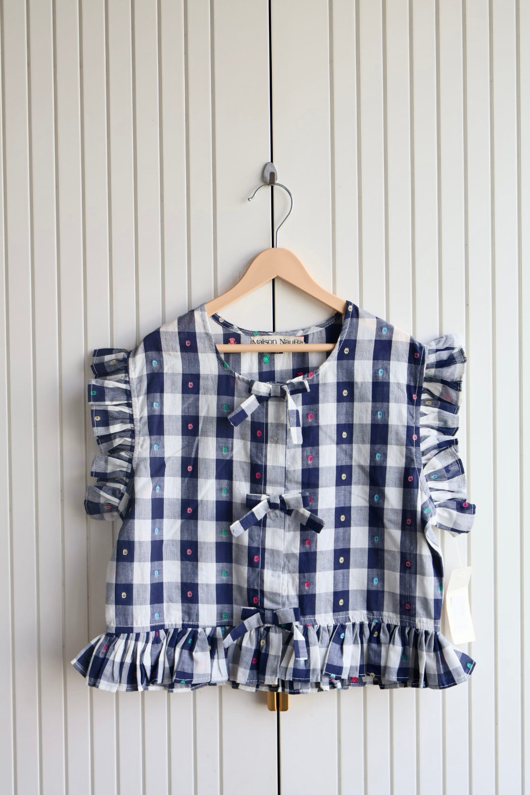Navy Gingham Ruffle crop top