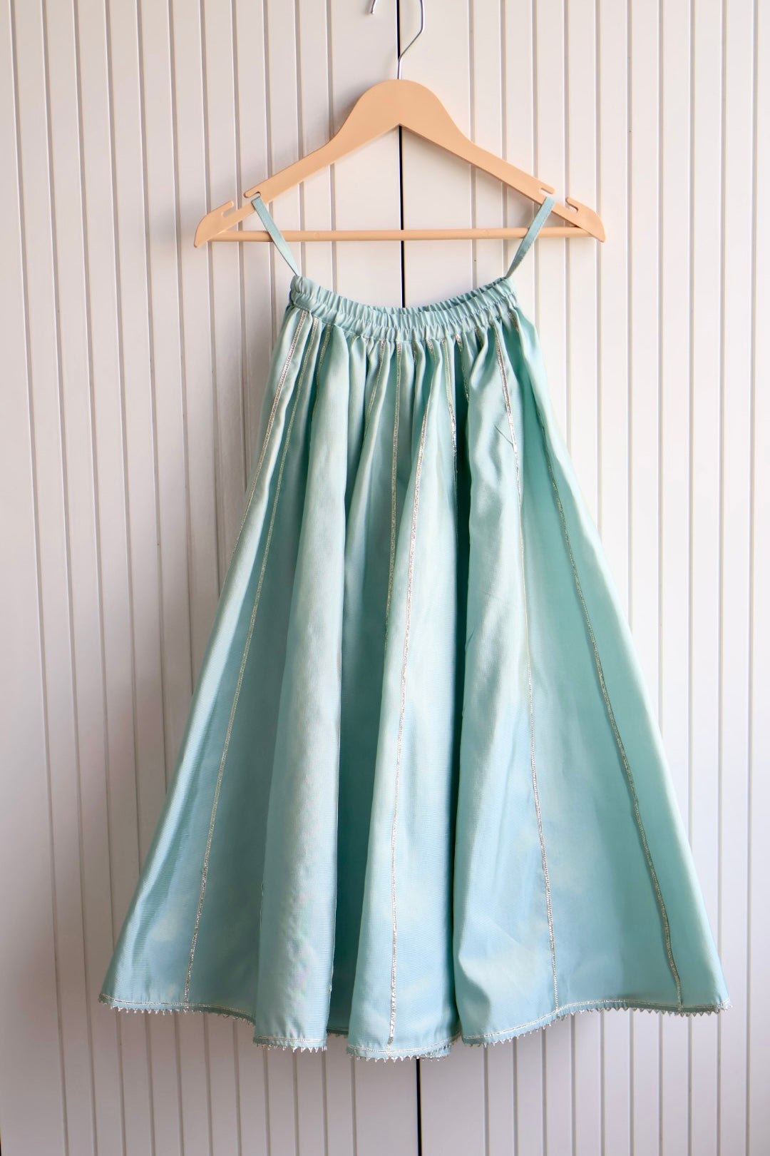 Mint Gota Detail lehnga with frill sleeves crop top