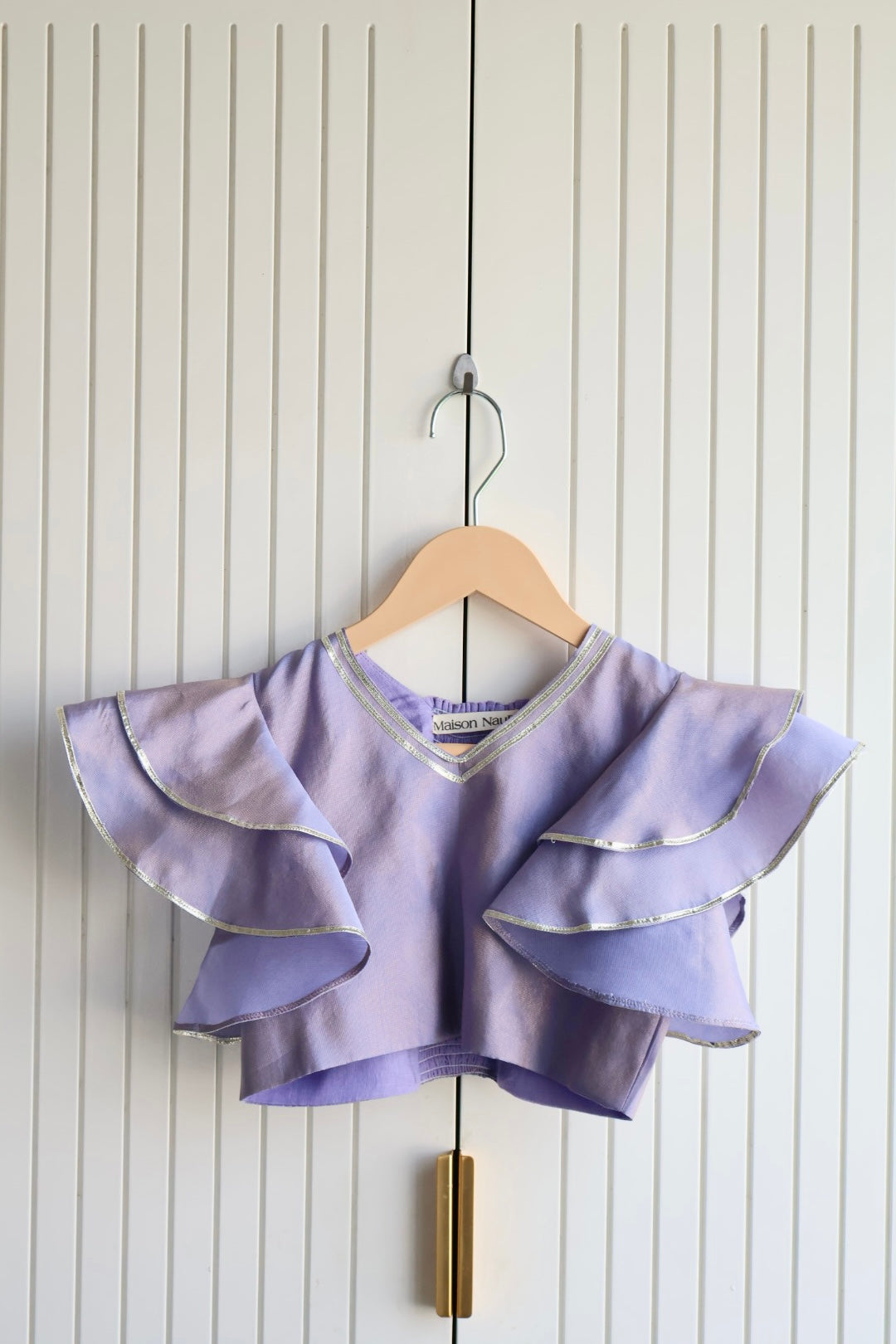 Lavender Frill sleeves crop top with lehnga