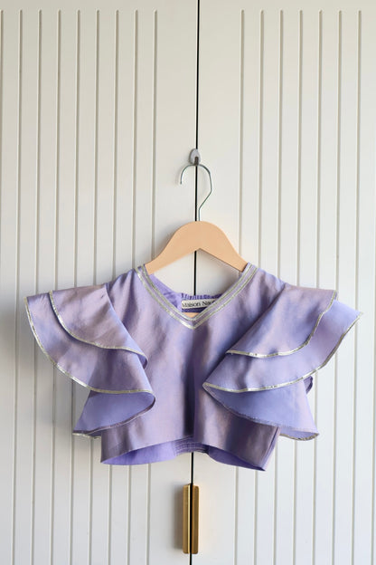 Lavender Frill sleeves crop top with lehnga