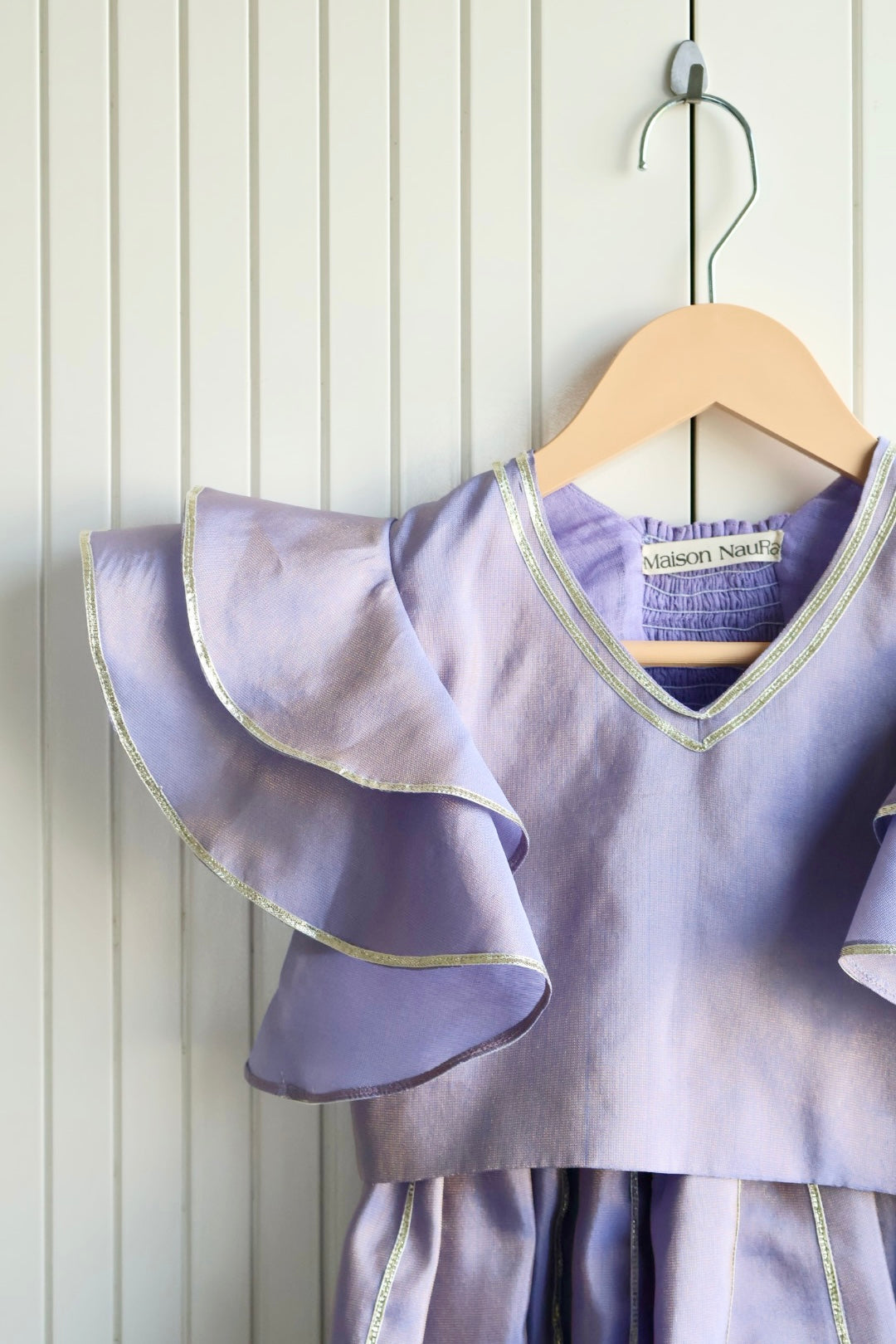 Lavender Frill sleeves crop top with lehnga