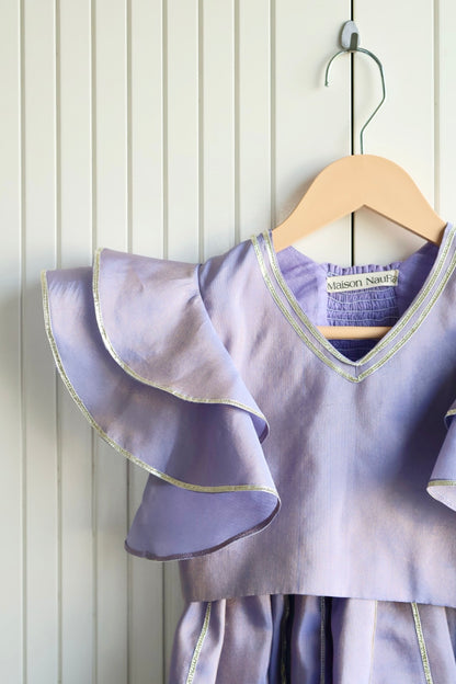 Lavender Frill sleeves crop top with lehnga