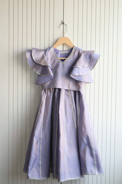 Lavender Frill sleeves crop top with lehnga
