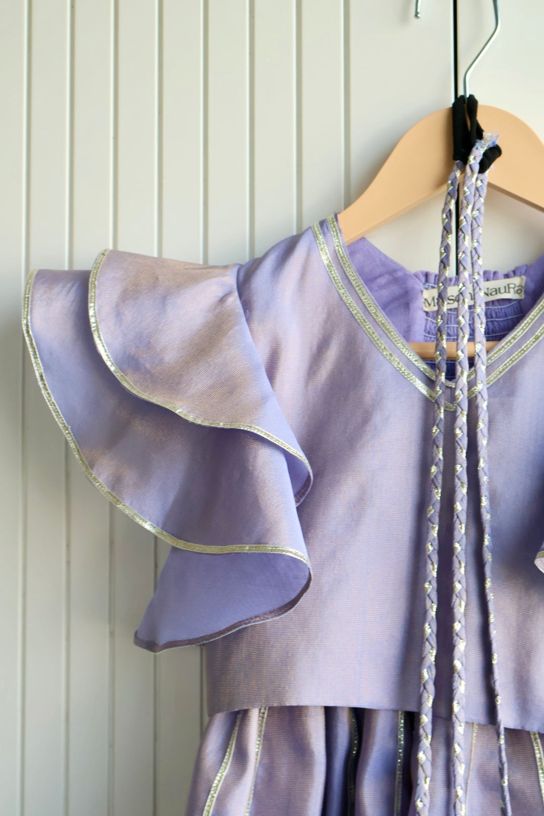 Lavender Frill sleeves crop top with lehnga