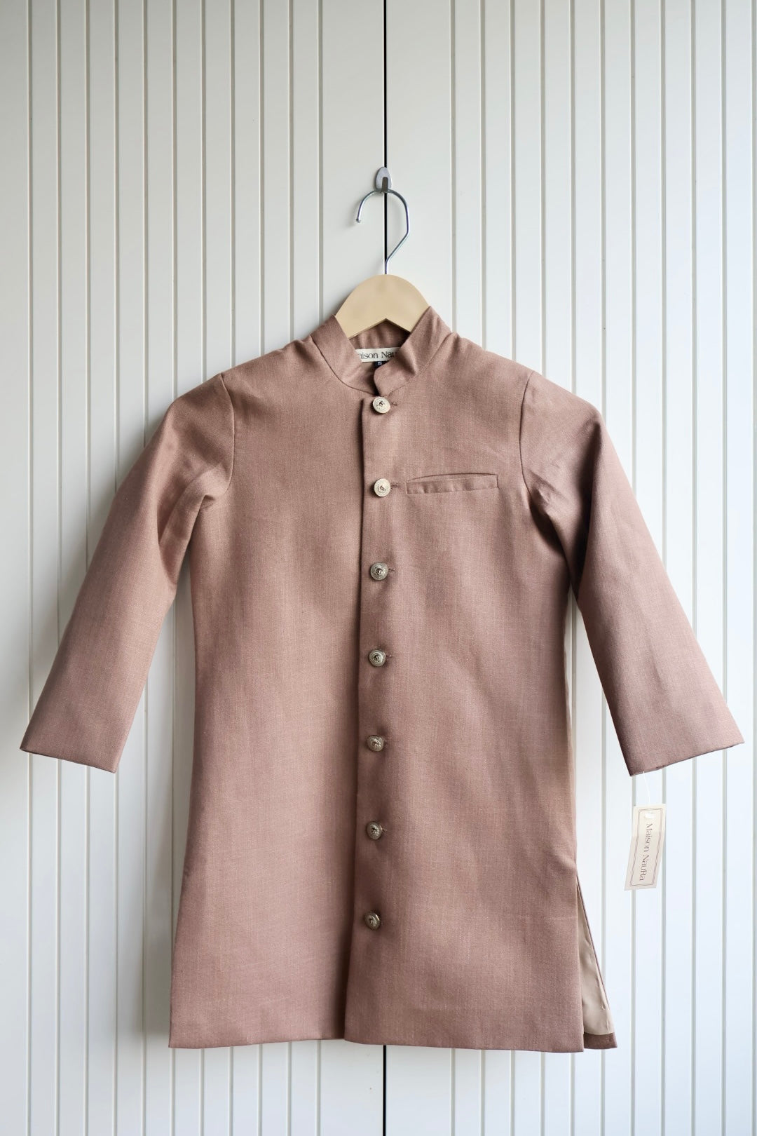 Mouse colour Achkan with cream vintage buttons