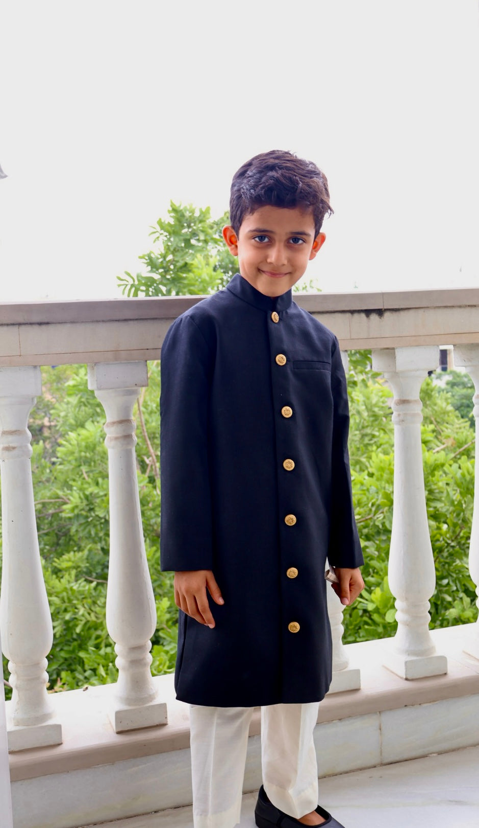 Classic Black Gold vintage Button Achkan Set for Boys