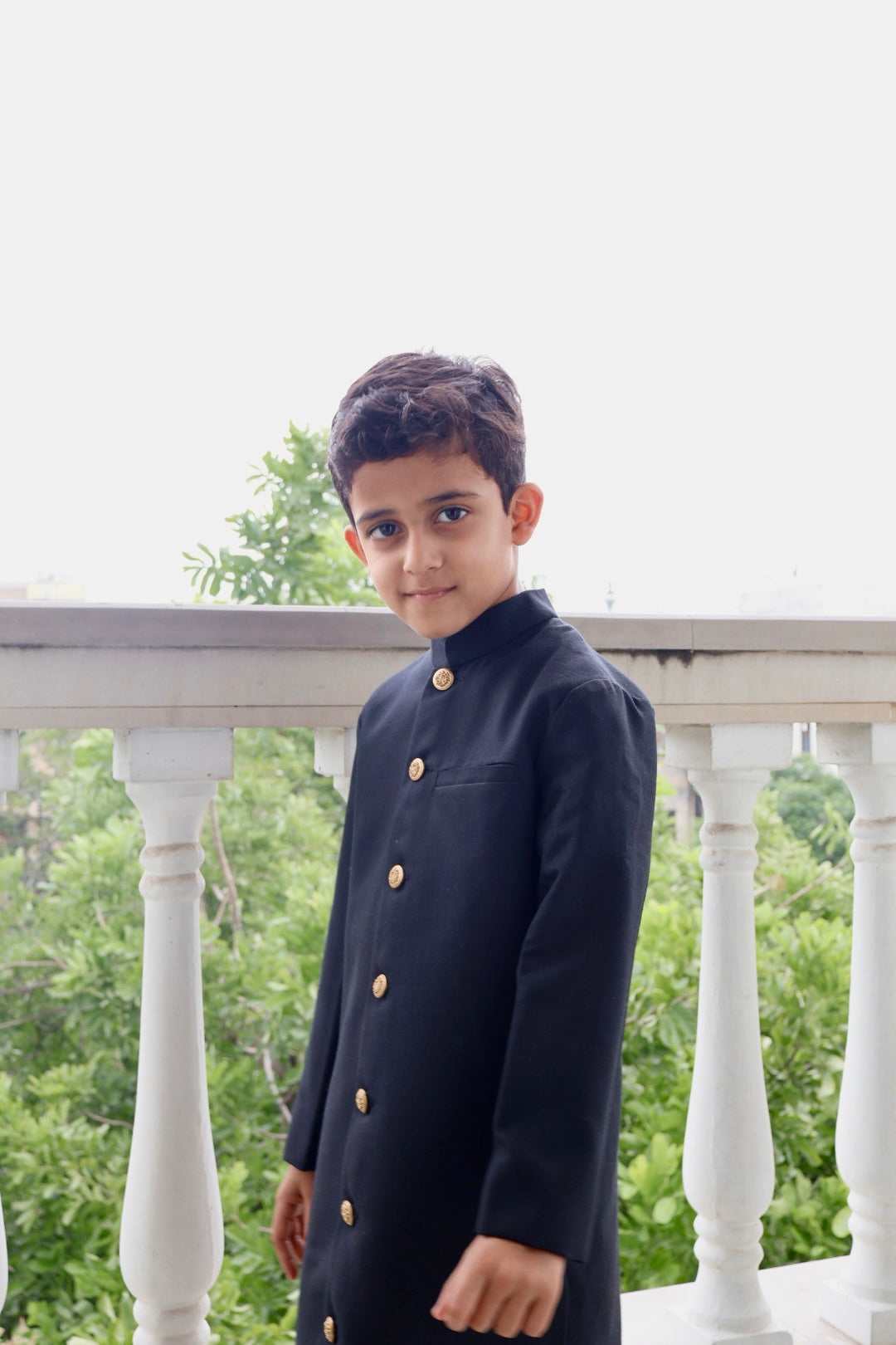 Classic Black Gold vintage Button Achkan Set for Boys