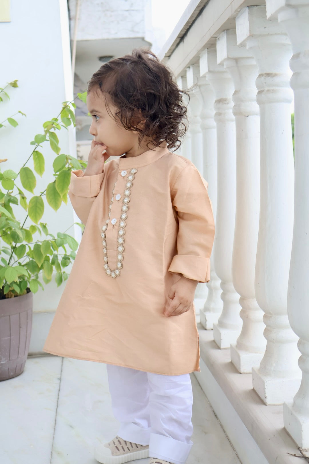 Rose gold Embroidered kurta pyjama set