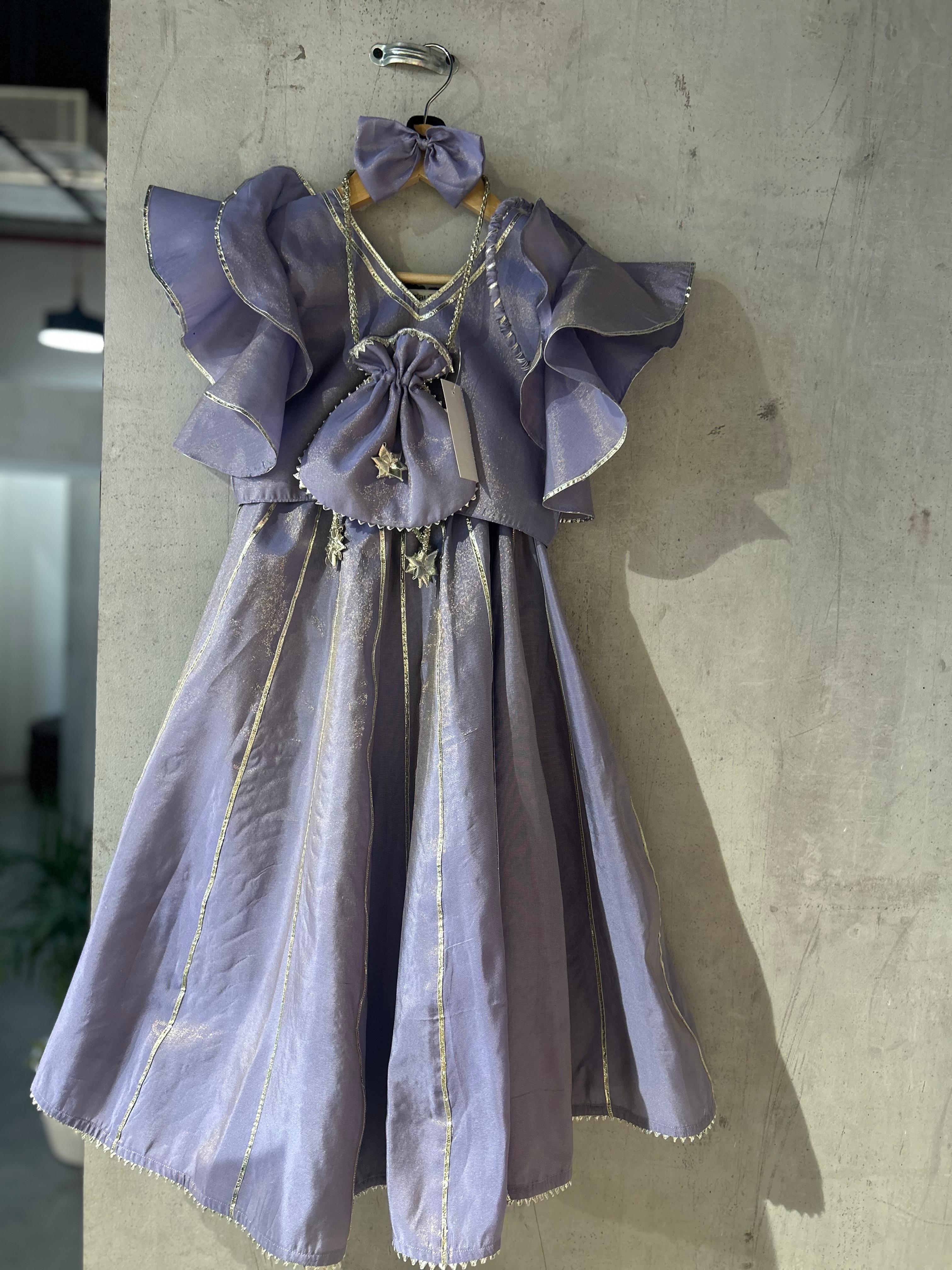 Lavender Frill sleeves crop top with lehnga