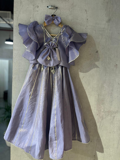 Lavender Frill sleeves crop top with lehnga