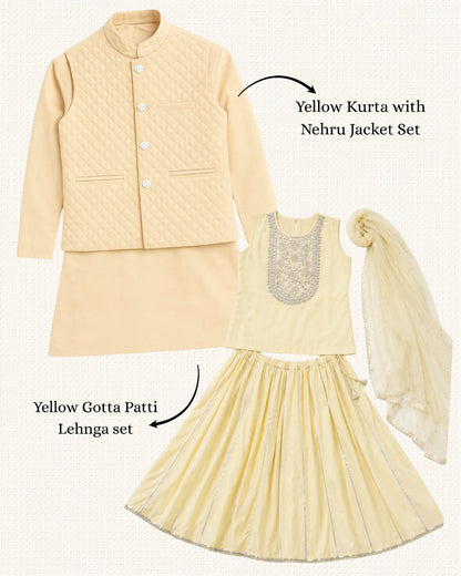 Yellow Gotta Patti Lehnga set (sibling set)