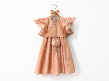 Peach Gota Detail lehnga with frill sleeves crop top