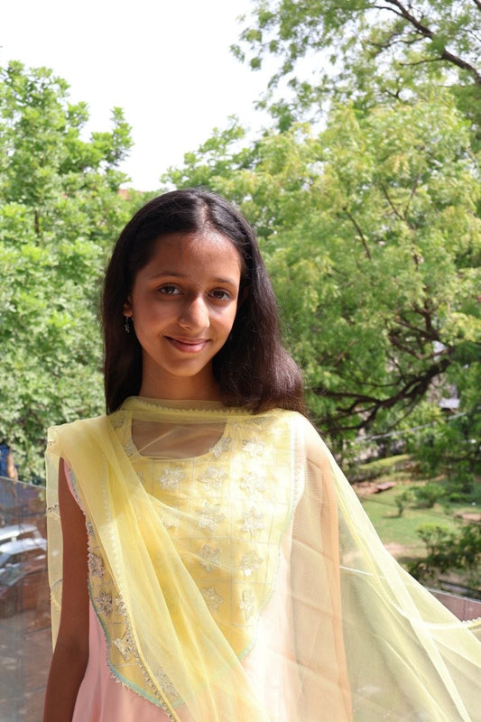 Pastel Ombre Kurta Set with Yellow Dupatta