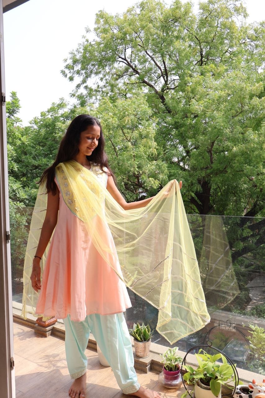 Pastel Ombre Kurta Set with Yellow Dupatta